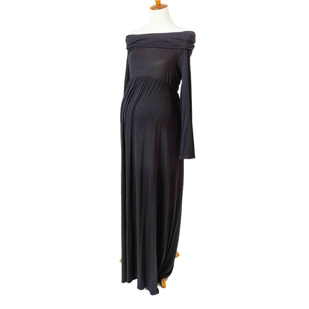 Mother Bee Maternity Gown – Black, Long Sleeve, Maxi Dress, Soft Cotton